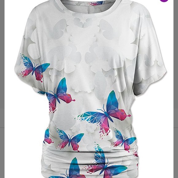 Light grey and blue floral butterfly Dolman top - Picture 1 of 4